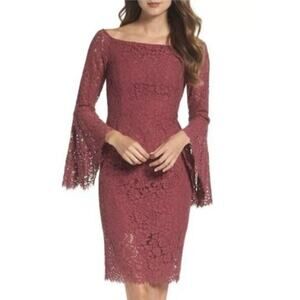 Bardot Solange Maroon Lace Bell Sleeve Cocktail Dress  4 XS